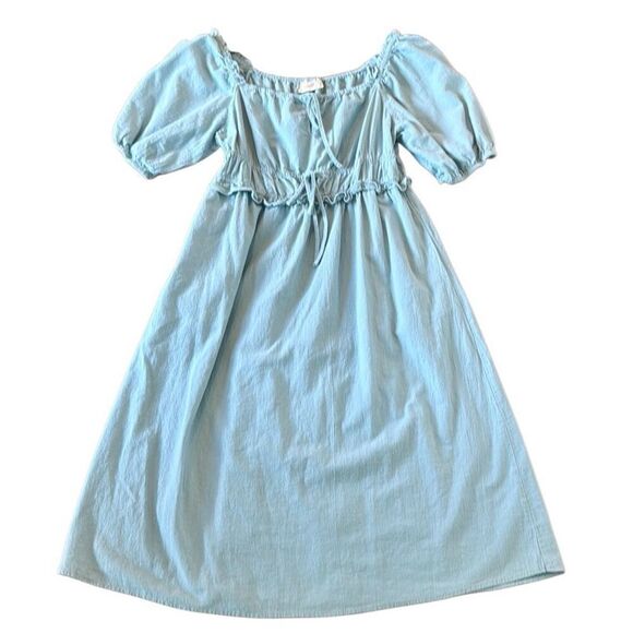 Universal thread blue smocked waist tie puff sleeve dress M - Picture 2 of 12